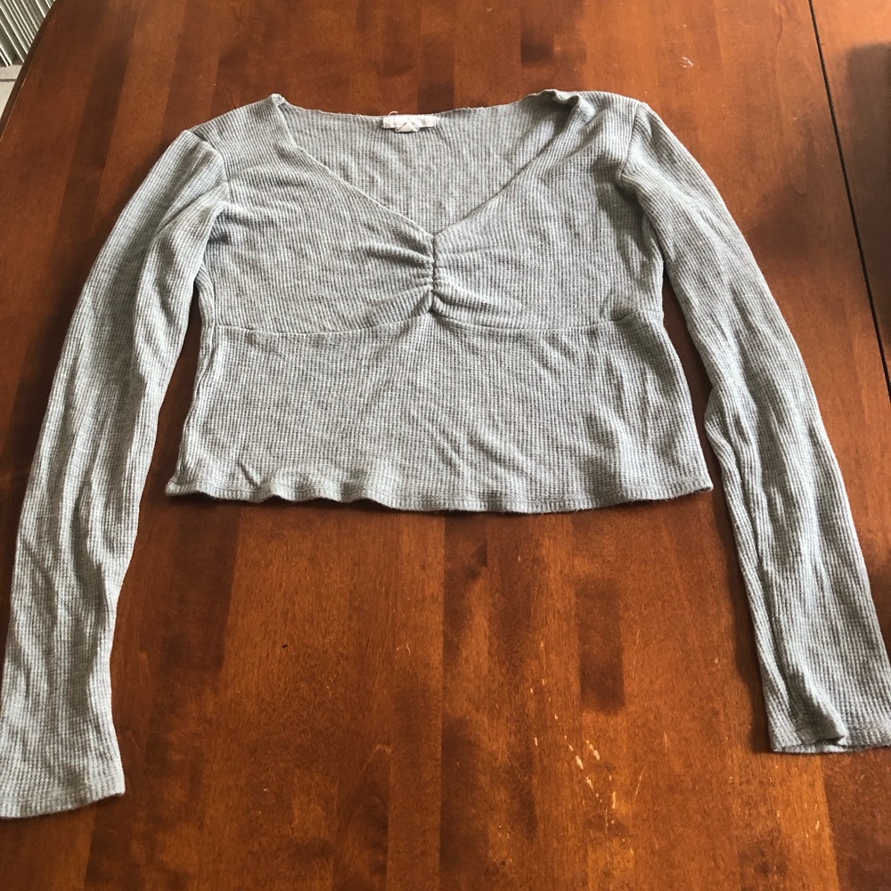 Gray Ribbed Long Sleeve Top